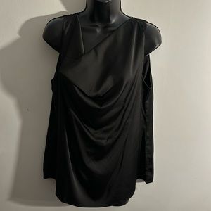 Wantschun XL black sleeveless cowl neck blouse polyester w satin feel. Wor…